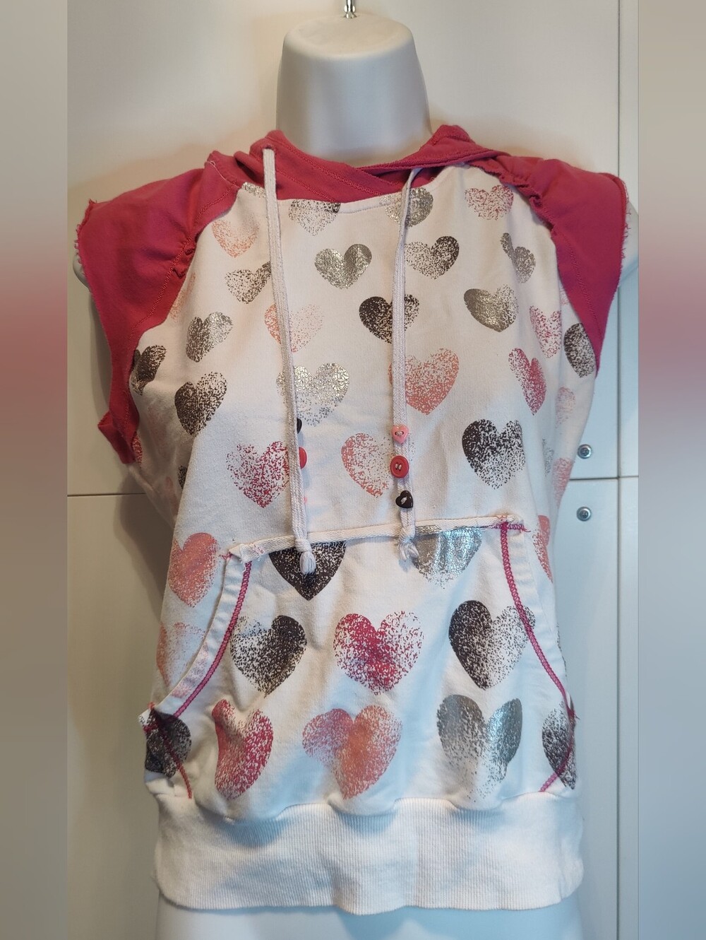 Self Esteem Y2K Heart Print Sleeveless Hoodie Top Small
